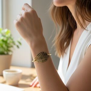 Farah Jewelry Gold Bracelet with Intricate Centerpiece